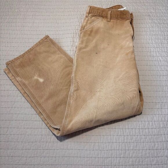 Vintage Carhartt Mens 38x34 Original Dunagree Fit Double Knee Pants faded - Picture 2 of 10
